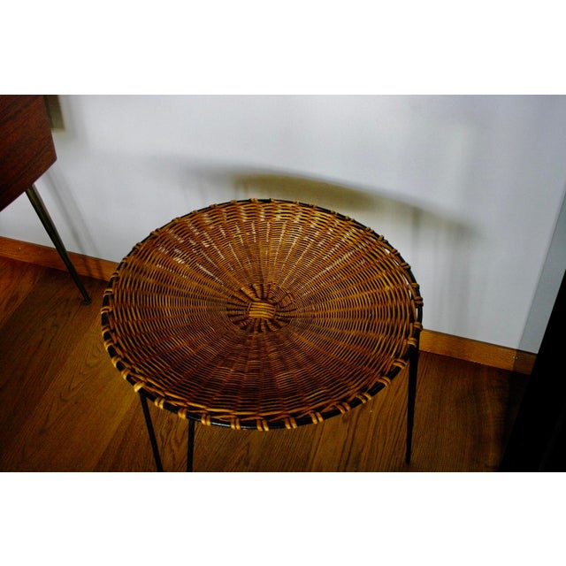 Contemporary Small Vintage French Side Table in Wicker and Iron by Raoul Guys, 1950 For Sale - Image 3 of 8