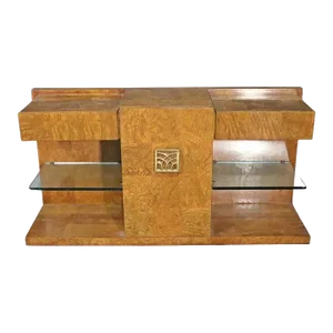1970s Art Deco Burled Wood Floating Shelf Console by Jay Spectre for Century Furniture