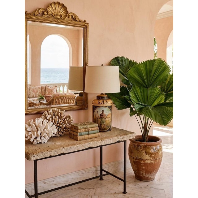 1980s Vintage English Toleware Tea Caddy Table Lamp - Colonial Scene For Sale - Image 5 of 8