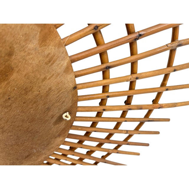 Wood Large Asymmetrical Bamboo Rattan Sunburst Mirror with Nails, 1960s For Sale - Image 7 of 9