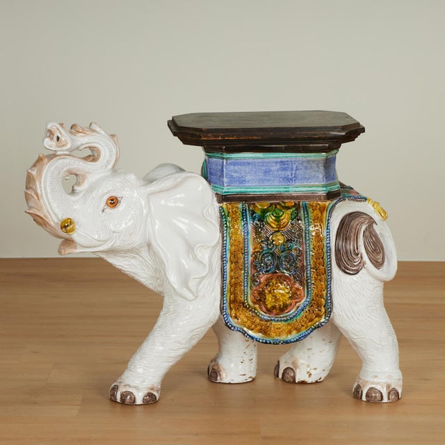 Vintage Italian Glazed Terra Cotta Elephant Stand For Sale - Image 4 of 10