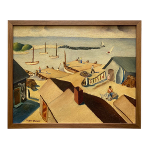 Frank Carson Vintage 1942 Modernist " Provincetown Bay Beach, Waterfront Seascape " Framed Original Signed Post-Impressionist Oil Painting