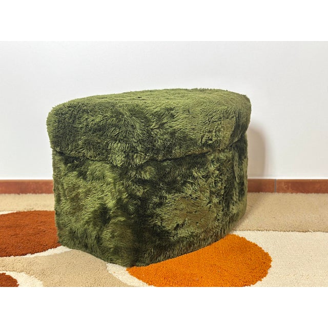 Forest Green Vintage Ottoman, Italy, 1970s For Sale - Image 8 of 16