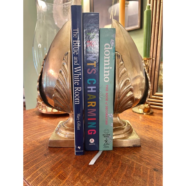 Early to Mid 20th Century Solid Brass Acorn Acanthus Leaf Bookends For Sale - Image 4 of 9