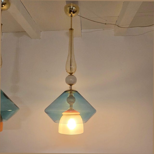 2000 - 2009 Pair of Petrol Blue Murano Glass Pendants For Sale - Image 5 of 13