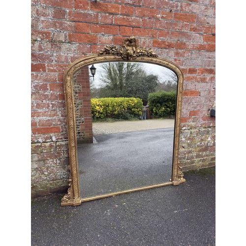 Glass Large Antique English Arched Top Gilt Overmantle Mirror, 1800s For Sale - Image 7 of 7