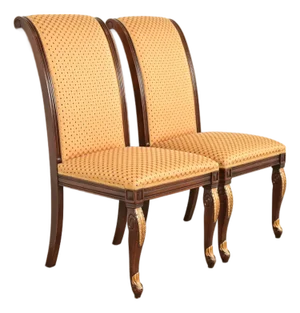 Baker Furniture Style Regency Carved Mahogany and Gold Gilt Side Chairs or Dining Chairs, Pair