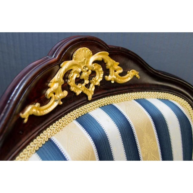 Metal Set of 19th Century Louis XV Style Walnut and Gilt Bronze Mounted Armchairs For Sale - Image 7 of 18