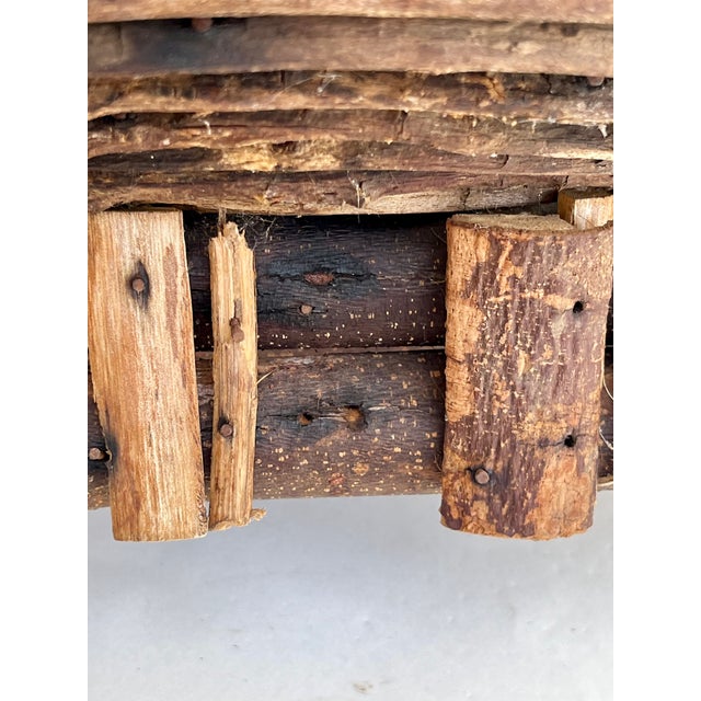 Vintage French Folk Art Adirondack Style Grapevine Gathering Basket With Double Handles, Mid-Century Rustic Market Basket 24” Wide For Sale - Image 13 of 18