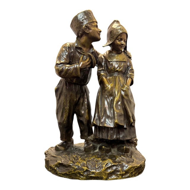 Antique 1900s Joseph D’Aste Bronze Dutch Boy & Girl Couple D’enfants Hollandais For Sale