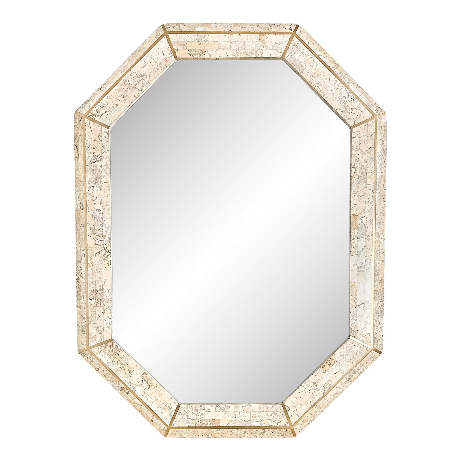 1980s Mactan Stone Mirror With Brass Inlay Attributed to Maitland-Smith ...