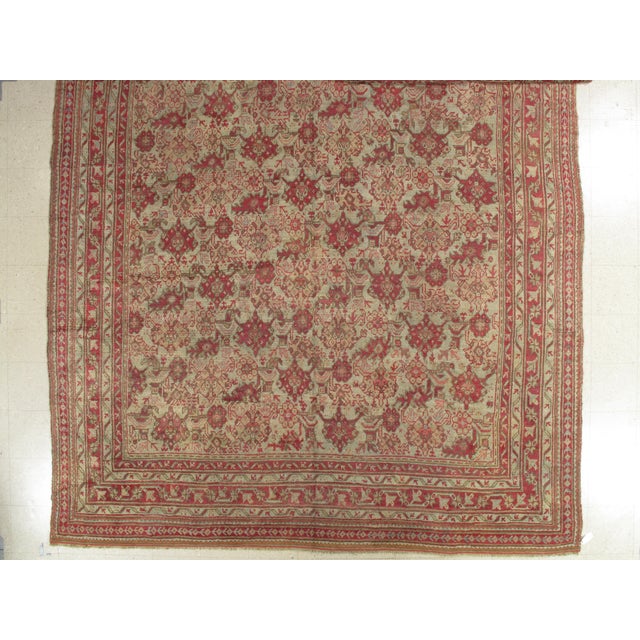 Turkish Antique Oushak Carpet, Handmade Oriental Rug, Pale Light Blue, Coral, Raspberry For Sale - Image 3 of 15
