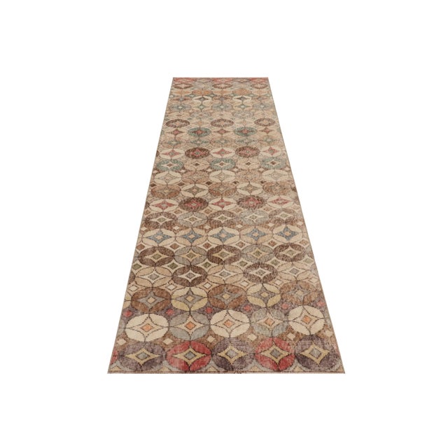 Rug & Kilim Vintage Turkish Runner in Brown With Colorful Geometric Medallions - Rug & Kilim For Sale - Image 4 of 7