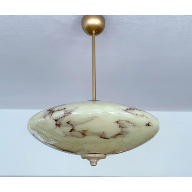 Beige Art Deco Pendant Light in Ivory Marble Glass, 1930s For Sale - Image 8 of 18