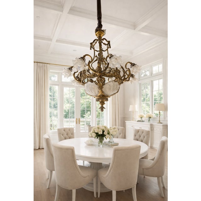 19th C French Louis XVI Gilt Bronze Milk Glass Chandelier For Sale - Image 12 of 16
