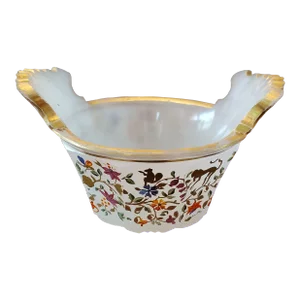 Antique Bohemian Glass Moser Opaline 24k Gold Decorated Basket