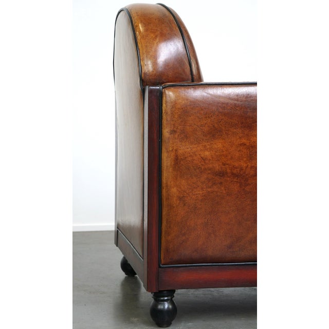 Art Deco Armchair with Wood and Cognac-Colored Leather For Sale - Image 12 of 17