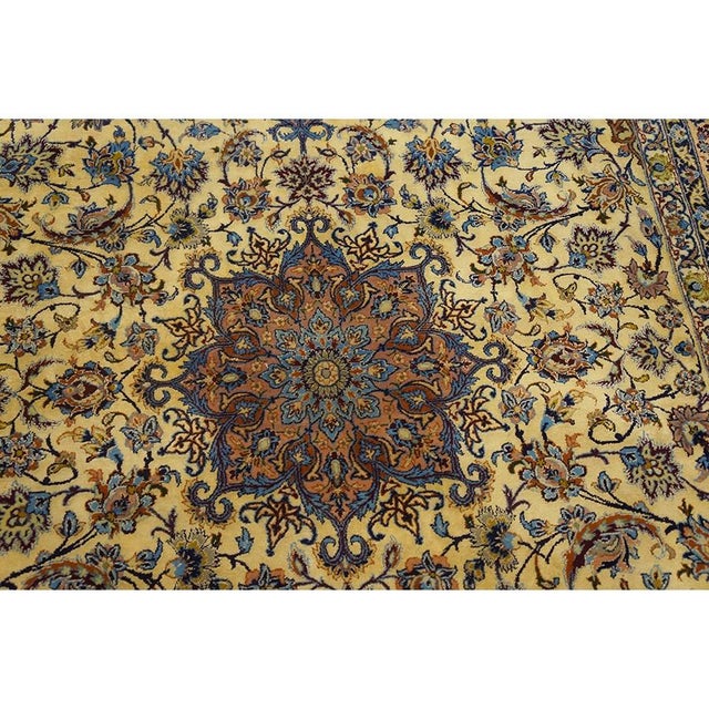 Traditional Mid Century Modern Beige Floral 4 Star Isfahan Handknotted Silk Rug For Sale - Image 4 of 7