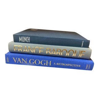 Vintage Stack of Curated Decorative Art Books in Shades of Blue - Set of 3 For Sale