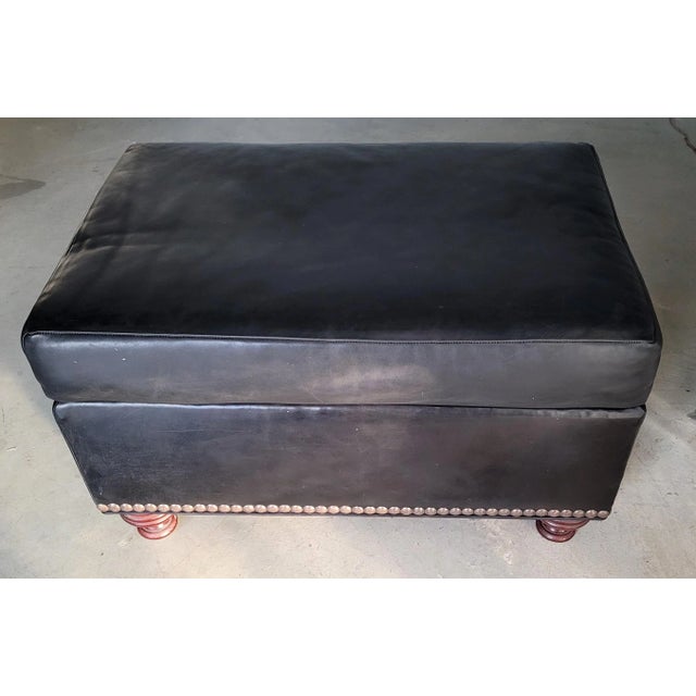 Black TexStyle Custom Black Aniline Leather Club Chair and Ottoman For Sale - Image 8 of 10