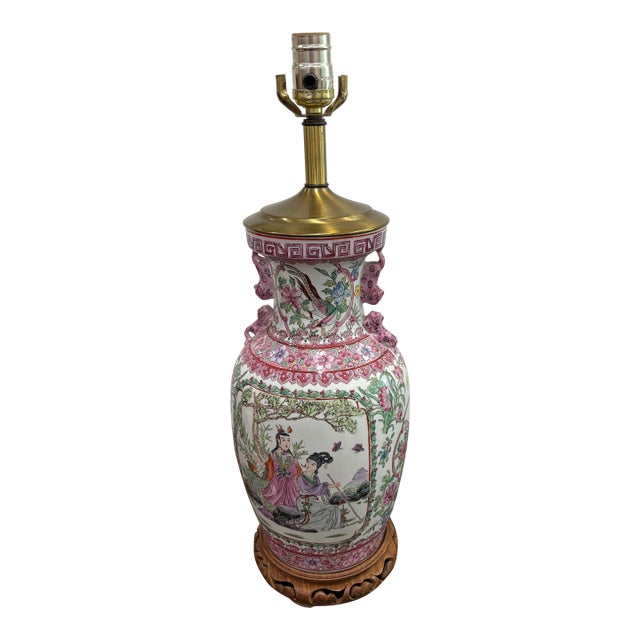 Mid 20th Century Famille Rose Chinese Export Lamp For Sale