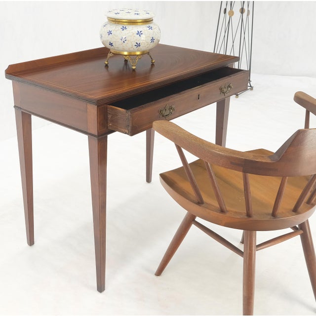 c.1880s Fine One Drawer Inlayed Solid Crotch Mahogany Top Console Table MINT! For Sale - Image 13 of 16