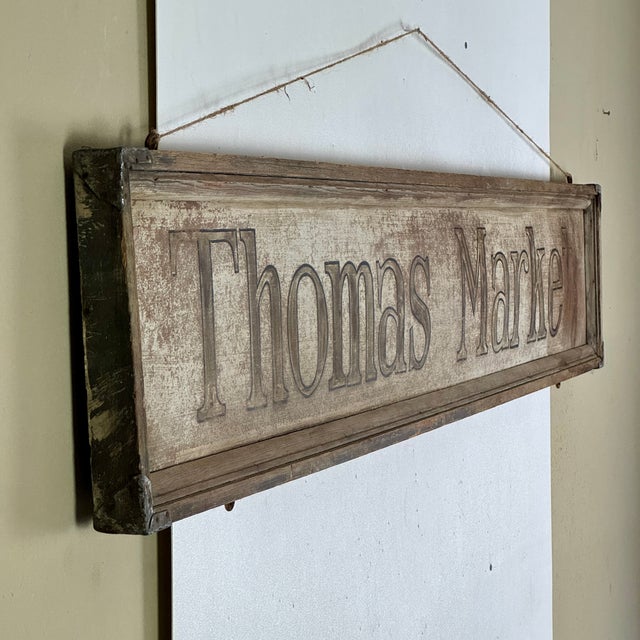Magical Early 20th Century Vintage "Thomas Market" Advertising Sign With Wood Frame For Sale - Image 9 of 16