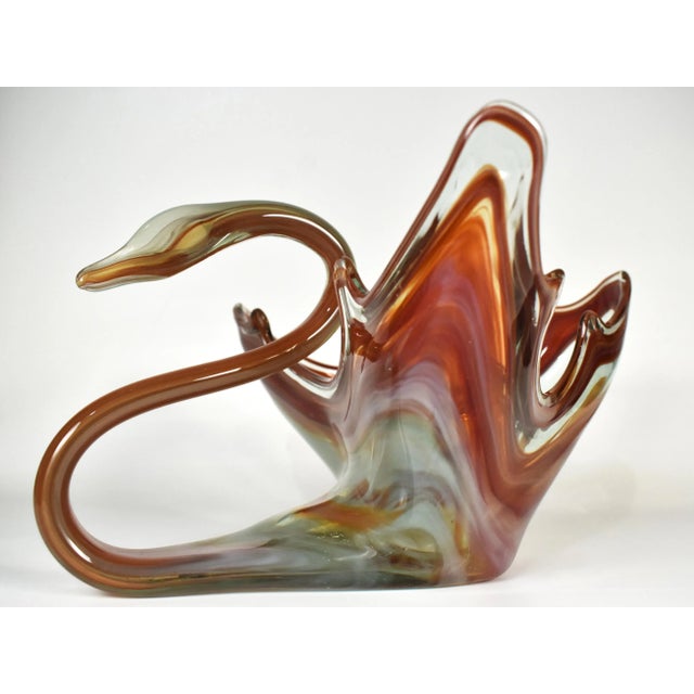 Stunning handmade Murano Style glass swan bird bowl ornate swirls with beautiful colors combination and patterns. It is a...