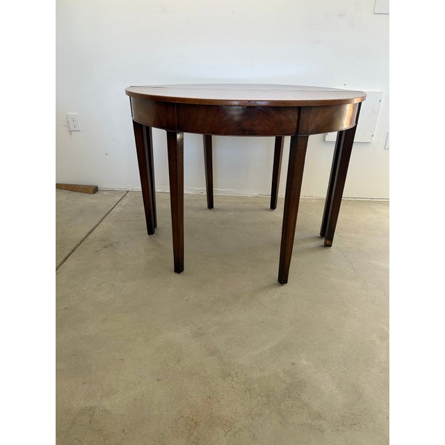 Wood Pair of Federal-Style Demi-Lune Console Tables — Mahogany Veneer, Mid-20th Century For Sale - Image 7 of 10