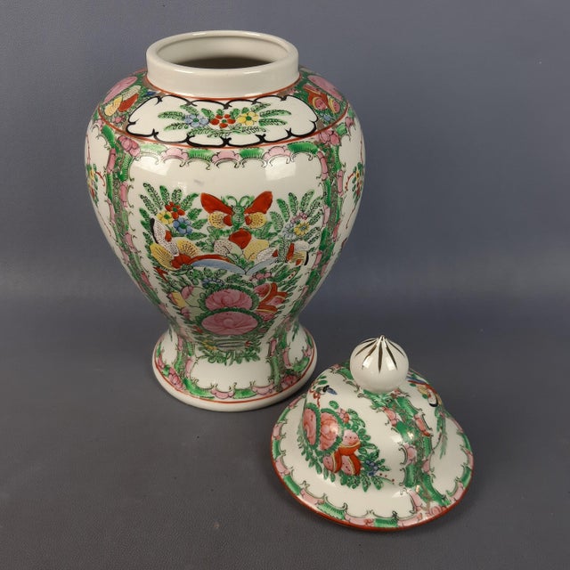 Wood Vintage Hand-Painted Potiche Porcelain Vase with Wooden Base, 1950s For Sale - Image 7 of 11