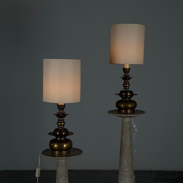 Cast Brass Wall Lights with Linen Shades by Mauritius, 1977, Set of 2 For Sale - Image 3 of 18