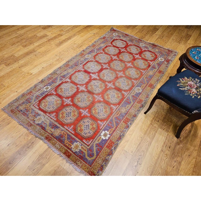 19th Century Khotan Rug in Allover Geometric Pattern in Red, Lavender, Ivory, Green For Sale - Image 4 of 16