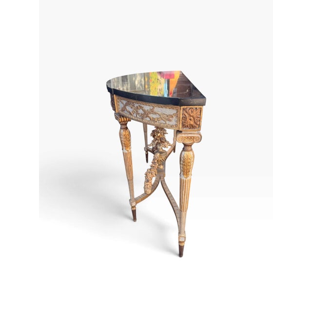 Louis XVI-Style Giltwood Demi-Lune Console Table With Trompe-L’Œil Marble Top For Sale In Boston - Image 6 of 11