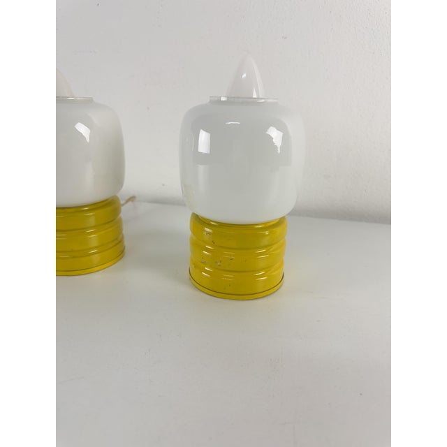 Vintage Bedside Lamps in Colored Metal and Opal Glass, 1970s, Set of 2 For Sale - Image 6 of 12