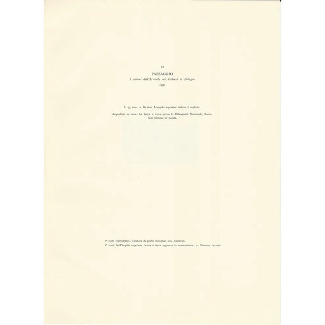 Giorgio Morandi, Landscape, The Chimneys of the Arsenale in the Surroundings of Bologna, 1921-1957, Lithograph For Sale - Image 3 of 5