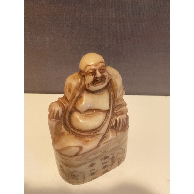 Cream Vintage Carved Laughing Buddha Figurine For Sale - Image 8 of 10
