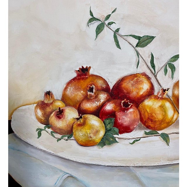 Hedva Yardeni, Israeli Folk Art Oil Painting Pomegranates Naive Style Still Life Hedva Yardeni For Sale In Miami - Image 6 of 8