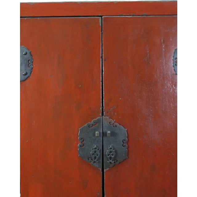 Wood Red Chinese Antique Cabinet For Sale - Image 7 of 13