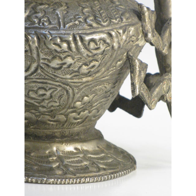 Traditional Early 20th Century Tibetan With Dragons Jar / Pot Repousse Tined, Brass: Southeast Asia For Sale - Image 3 of 13