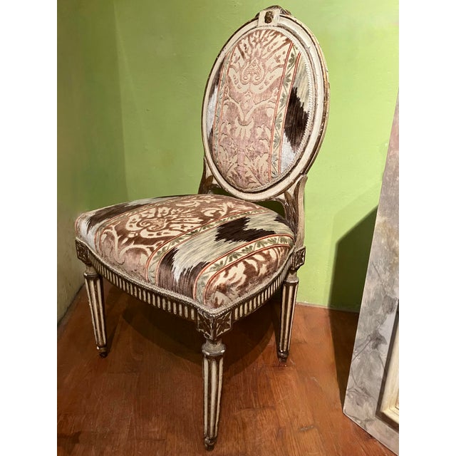 Gold Chairs in Lacquer and Ikat Damask Upholstery, Set of 2 For Sale - Image 8 of 18