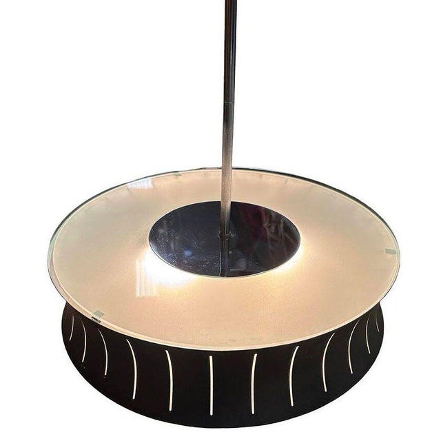 1950s 1950s Restored Mid-Century Googie Drum Pendent Black and White Chandelier Lighting For Sale - Image 5 of 7