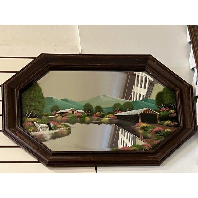 Mid-Century Modern Mid Century Country Painted Scene Wall Mirror For Sale - Image 3 of 7