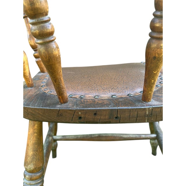 19th Century Wabi Sabi Naturally Distressed English Elm Smokers Bow Captains Armchair Signed J. C. For Sale - Image 9 of 12