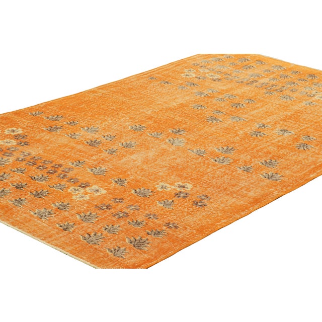 Rug & Kilim Vintage Zeki Müren Rug in Orange, With Floral Patterns, From Rug & Kilim For Sale - Image 4 of 7