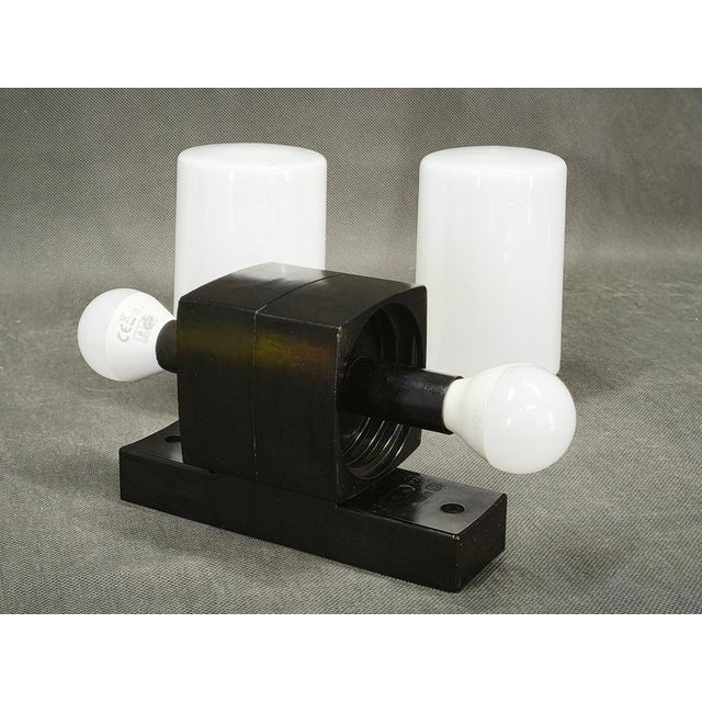 Czechoslovak Opaline Glass and Bakelite Wall Lights, 1960s, Set of 2 For Sale - Image 3 of 8