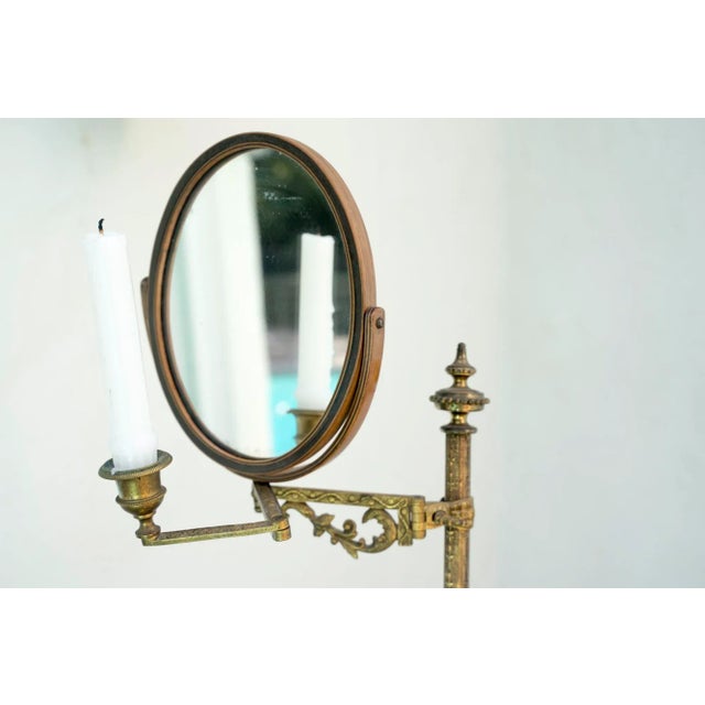 Wood Antique Victorian Brass Tripod Shaving Stand With Mirror and Candle Socket For Sale - Image 7 of 16
