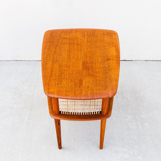 1950s Danish Modern Solid Teak & Cane "Minerva" Side Table Attributed to Hvidt & Molgaard-Nielsen For Sale - Image 14 of 15