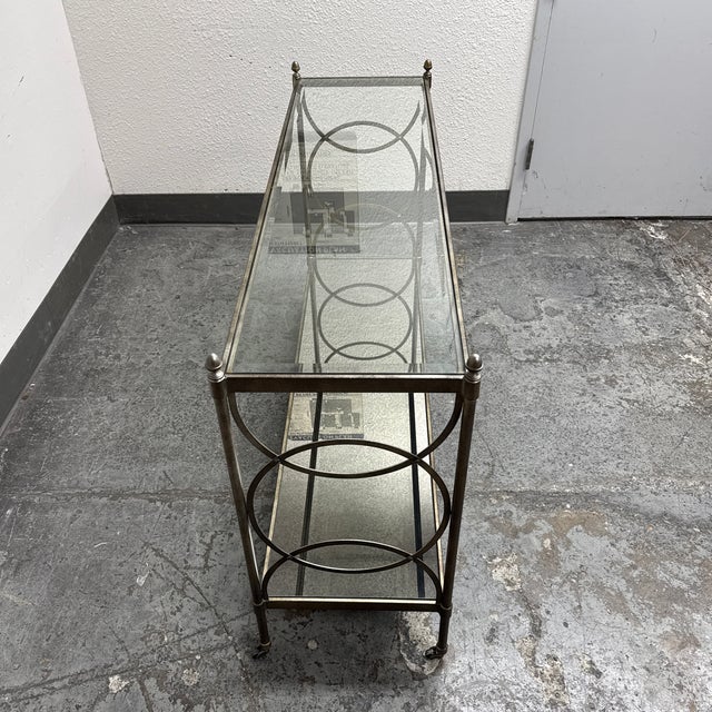 Hollywood Regency Metal + Glass Console Table, Vintage For Sale - Image 4 of 12