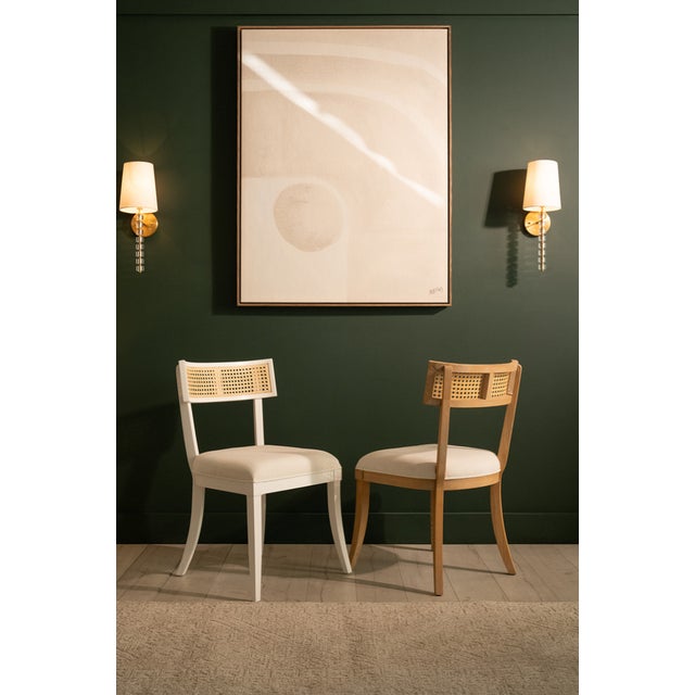 Wood Matthew Izzo Home Britta Matte White Lacquer, Woven Cane, and Linen Upholstered Klismos Style Dining Chair For Sale - Image 7 of 10
