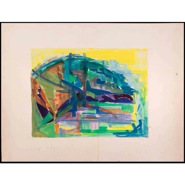 Emile Marze, Abstract Composition, Original Tempera, Late 20th Century For Sale - Image 3 of 3